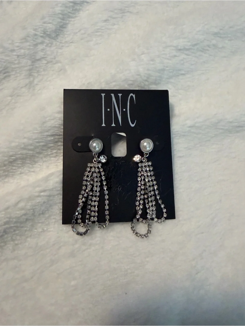 INC International Concepts Silver Pearl & Rhinestone Dangle Earrings